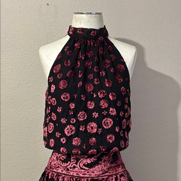 Ramy Brook Velvet Floral Naima Black and Burgundy Mini Dress - Picture 3 of 7